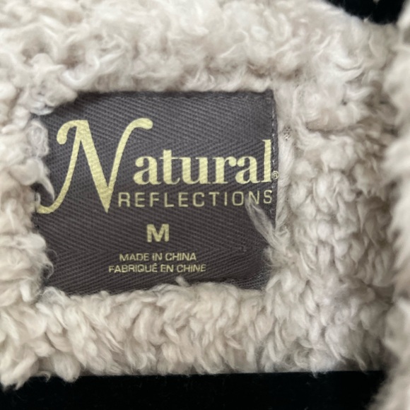 Natural Reflections Sherpa lined Flannel Plaid Trucker Vest Neutral Tan Gray M - Picture 4 of 12